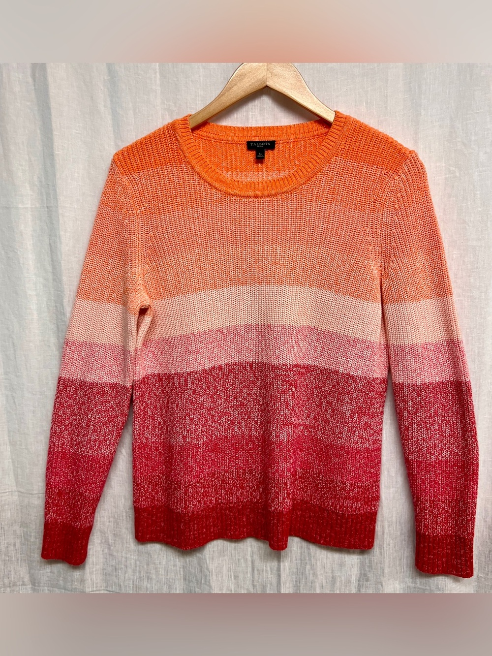 Talbots Petite Pima Cotton Ombre Stripe Sweater Orange Pink Crewneck Size SP